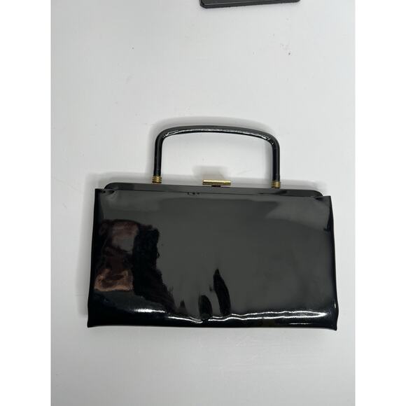 Satchel Handbags - Vintage Garay Black Patent Leather Satchel Handbag Purse Retro